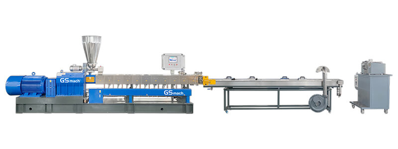 Dense conical twin-screw extrusion and pelletizing machine